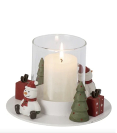 Theelichthouder Sneeuwman + Kerstman Ijzer Wit/Kerstrood