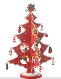 Kerstboom + Figuurtjes Plooiend Hout Rood