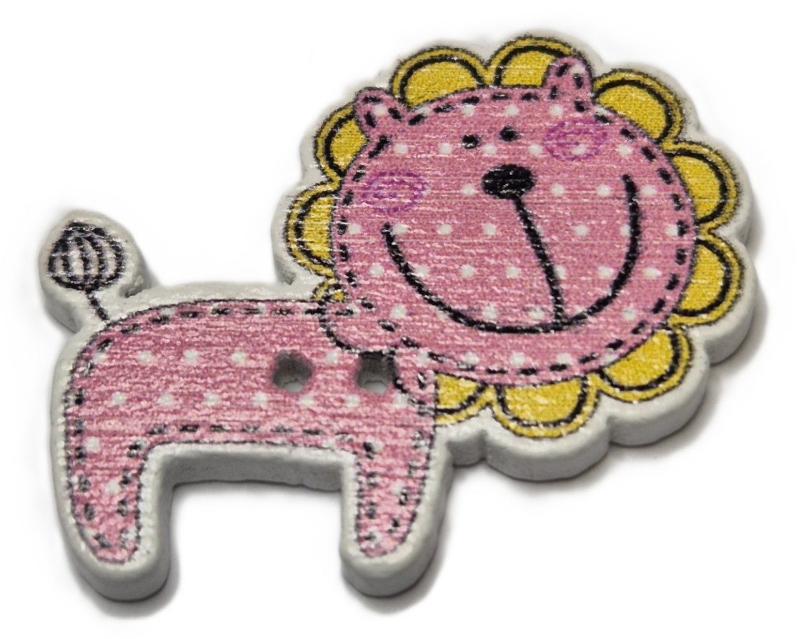 Houten Leeuwen Knopen Roze