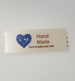 Beige Hand made Labels  Blauw Hartje Strik 4 x 1,5 cm (5 stuks)