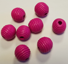 Ribbel Kralen Donker Roze 14 mm