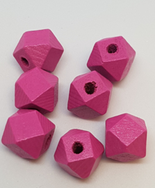 Houten Donker Roze Hexagon kraal 12 mm (5 stuks)