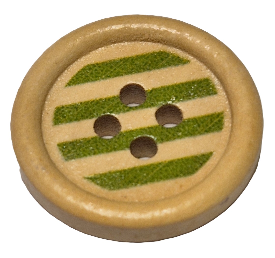 Houten Knoop Gestreept Groen 20mm (5 stuks)