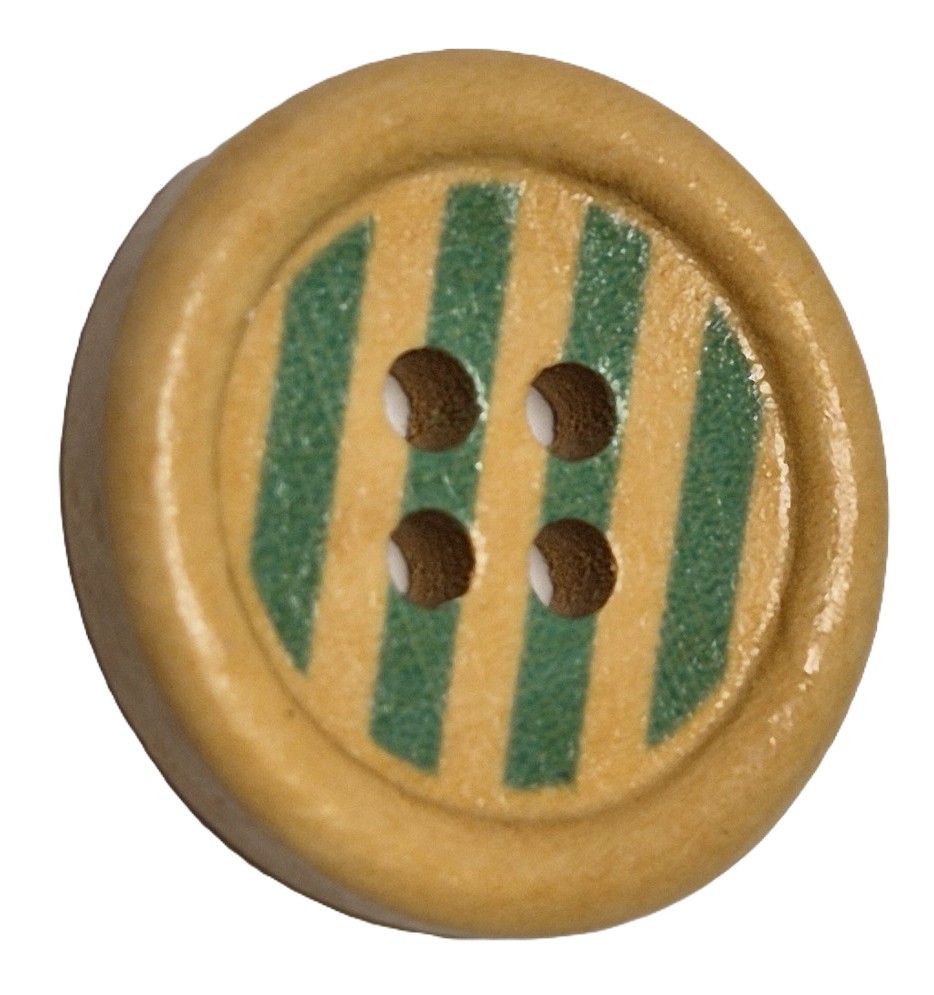 Houten Knoop Gestreept Aqua 20mm (5 stuks)
