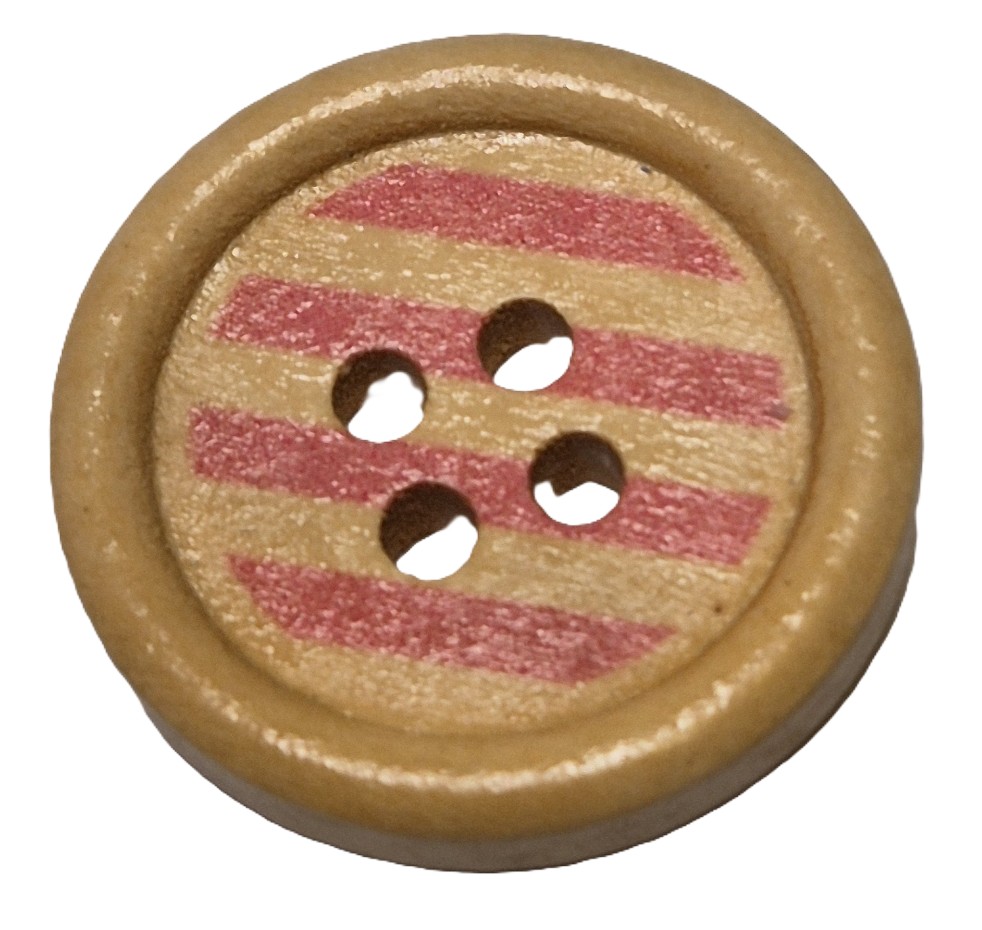 Houten Knoop Gestreept Licht Roze 20mm (5 stuks)