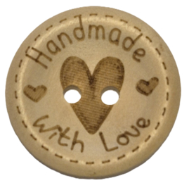 Blank Houten Knoop Handmade with Love 25mm (5 stuks)