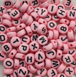 Mix van 100 Licht Roze Ronde Platte Letter Kralen 7mm