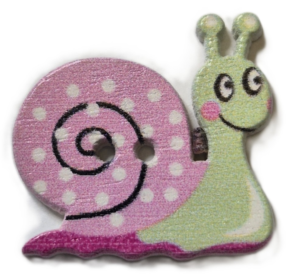 Houten Knoop Slak Roze Groen