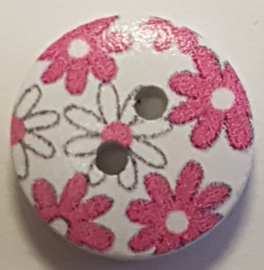 Witte knoopjes met Roze bloemen 15mm