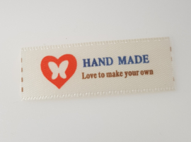 Beige Hand made Labels Hartje met Vlinder 4 x 1,5 cm (5 stuks)