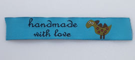 Aqua Blauwe Labels Handmade with Love & Dino 8x1,6cm (5 stuks)