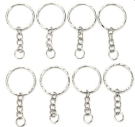 Zilverkleurige Sleutelhanger ring met ketting 5,5 cm (D) (5 Stuks)