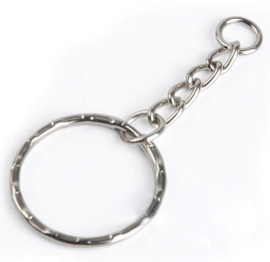 Zilverkleurige Sleutelhanger ring met ketting 5,5 cm  (5 Stuks)