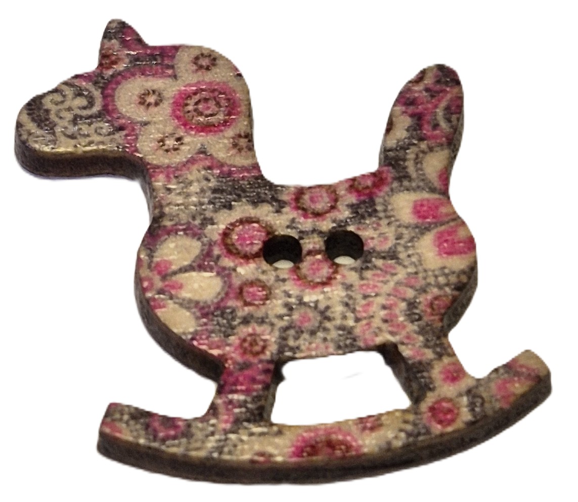 Hobbelpaard Knopen  Blauw Roze Bloemen