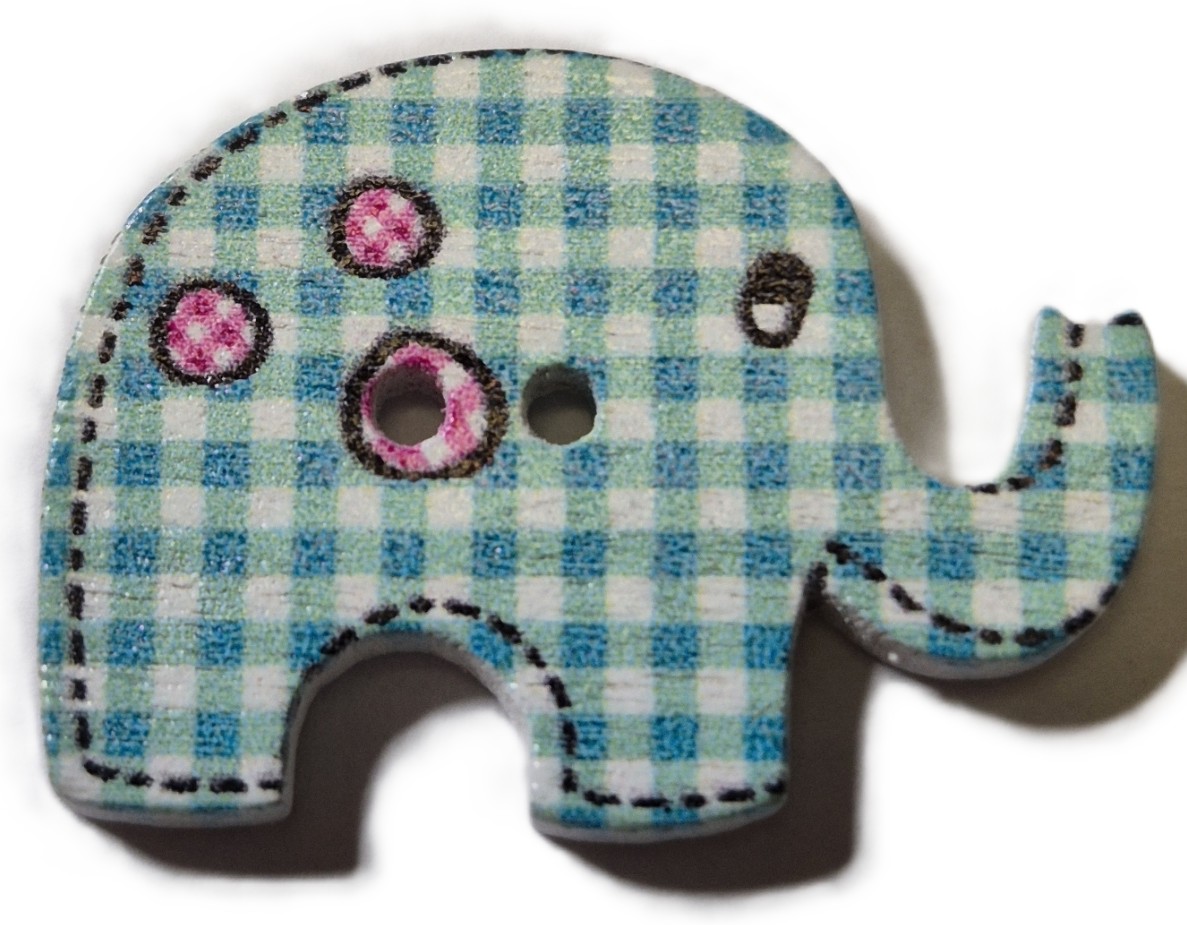 Houten Knoop Olifant Blauw Geruit