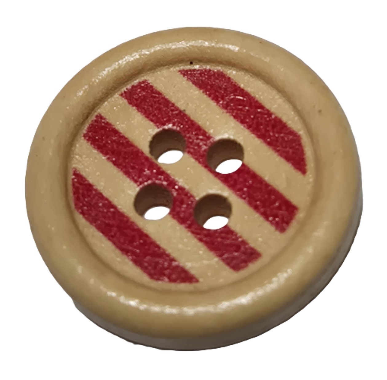 Houten Knoop Gestreept Rood 20mm (5 stuks)