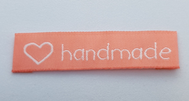 Roze Stoffen Handmade Labels Hartje 6x1,5 cm (5 Stuks)