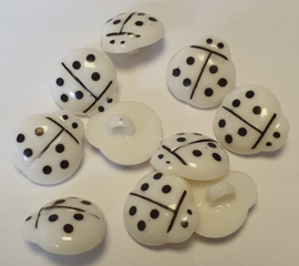 Lieveheersbeestje knoop Wit 16mm (10 stuks)