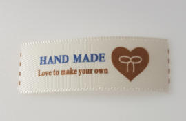 Beige Hand made Labels Hartje met Strik 4 x 1,5 cm (5 stuks)