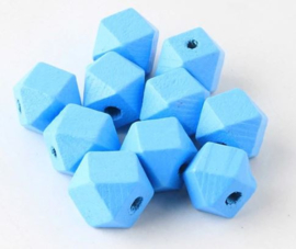 Houten Blauwe Hexagon kraal 12 mm (5 stuks)
