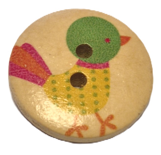 Houten Knoop Vogel Geel Groen 20mm (5 stuks)