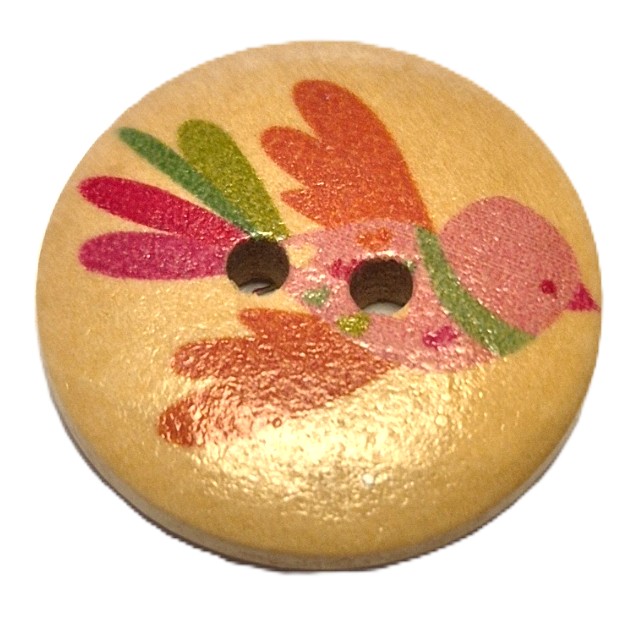 Houten Knoop Vogel Oranje Roze 20mm (5 stuks)