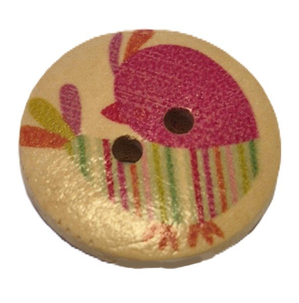 Houten Knoop Vogel Roze 20mm (5 stuks)