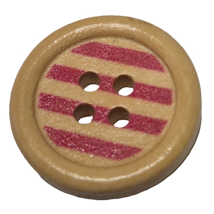Houten Knoop Gestreept Donker Roze 20mm (5 stuks)