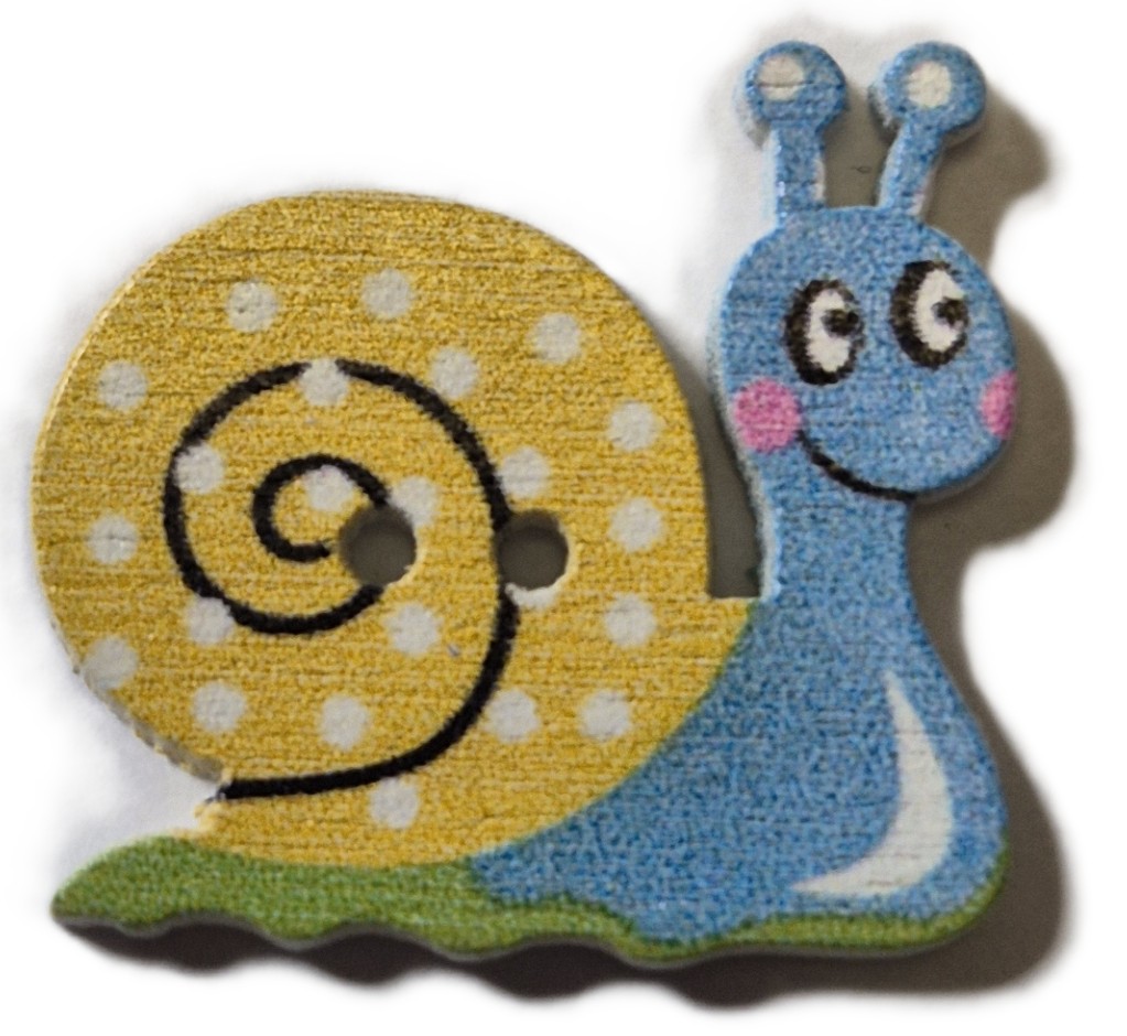 Houten Knoop Slak Geel Blauw