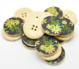 Zwarte Knopen met Bloemen 30mm