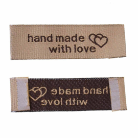 Beige Stoffen Handmade with Love Labels 5x1,5 cm (5 Stuks)