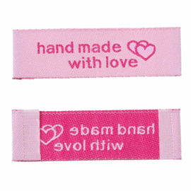Roze Stoffen Handmade with Love Labels 5x1,5 cm (5 Stuks)