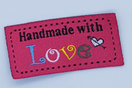 Roze Stoffen Handmade with Love 5x2,5cm (5 stuks)