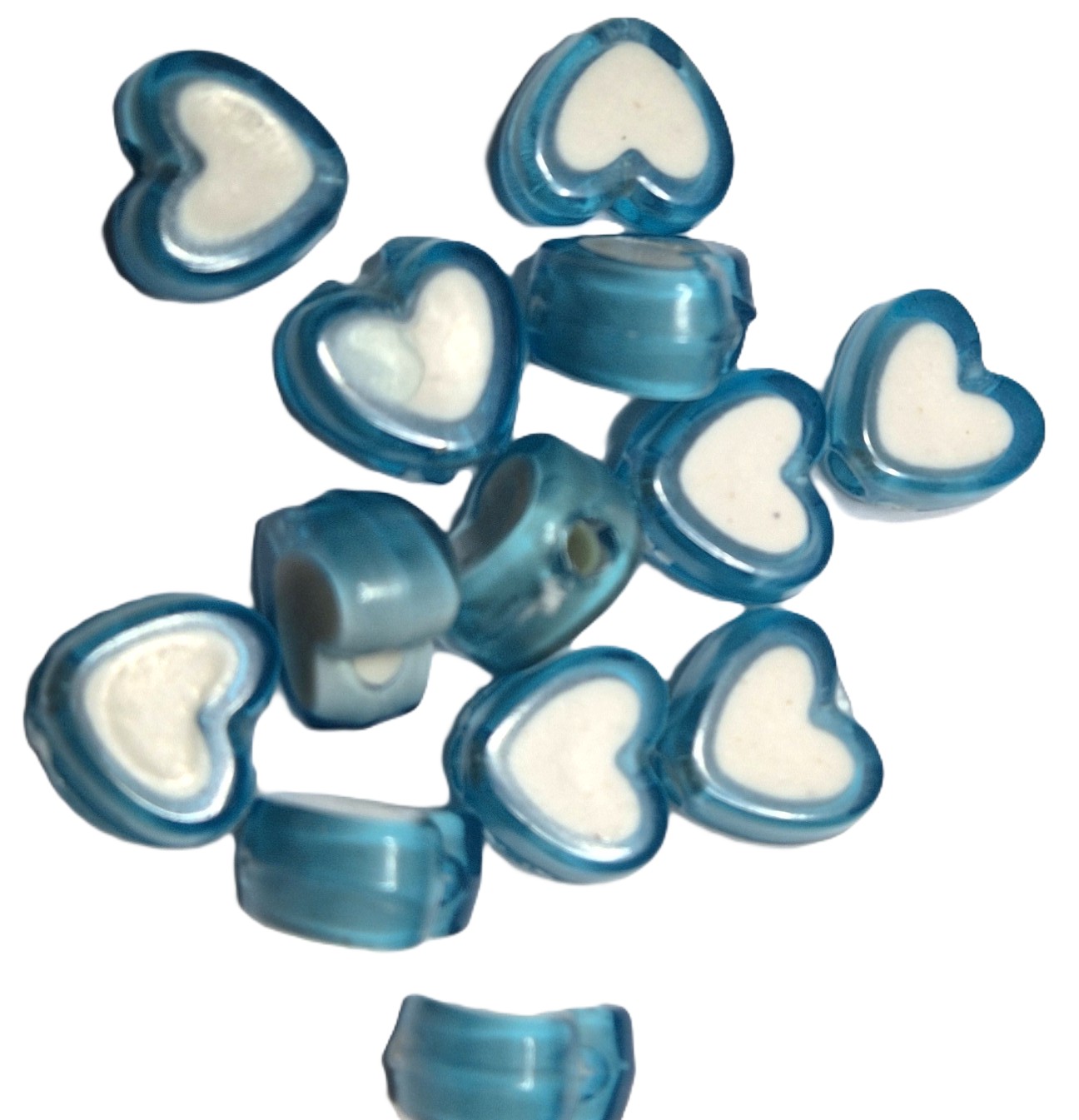 50 Hartjes Kralen Blauw Wit 8mm
