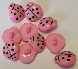 Lieveheersbeestje knoop Roze 16mm (10 stuks)