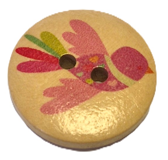Houten Knoop Vogel Roze Vliegend 20mm (5 stuks)