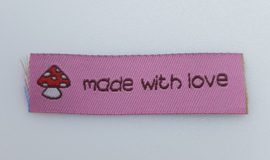 Roze Label Made with Love & Paddestoel 5,5x2cm (5 stuks)