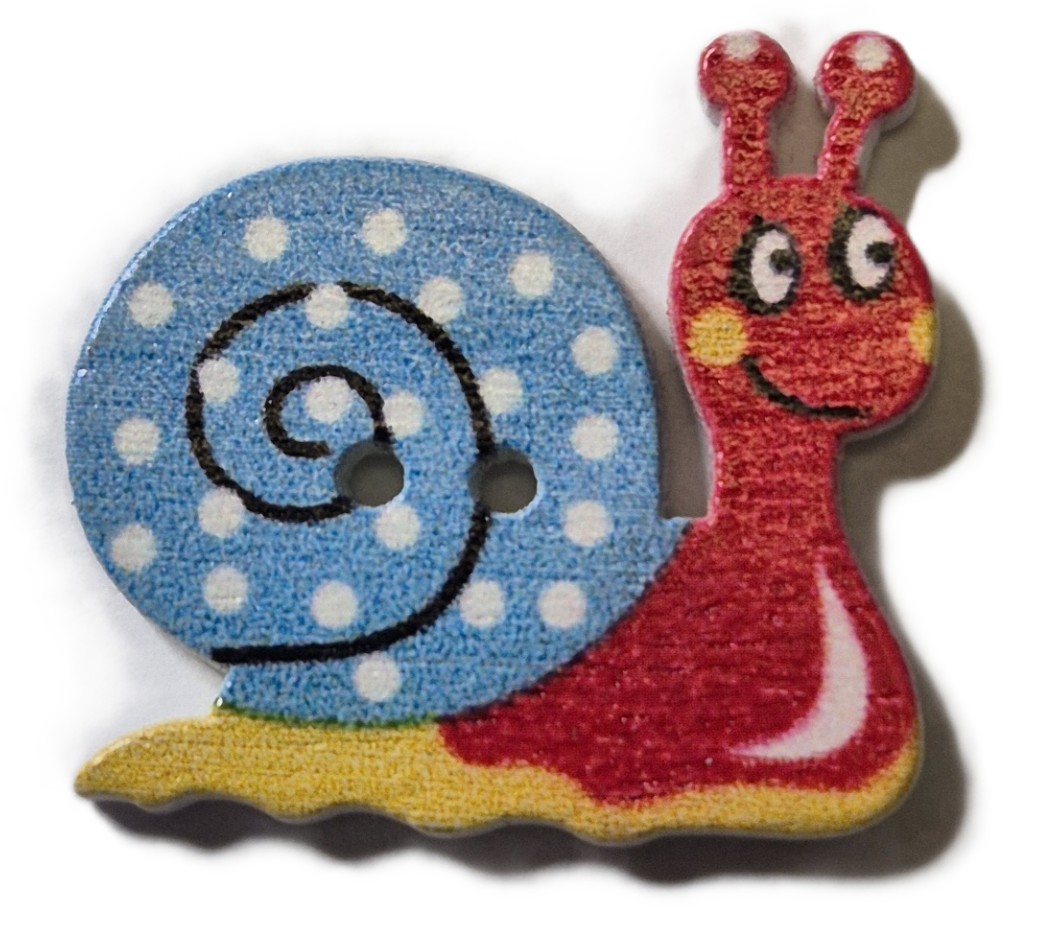 Houten Knoop Slak Blauw Rood