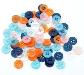 Knoopjes in een mix van 5 verschillende kleuren 11mm  (30 stuks)