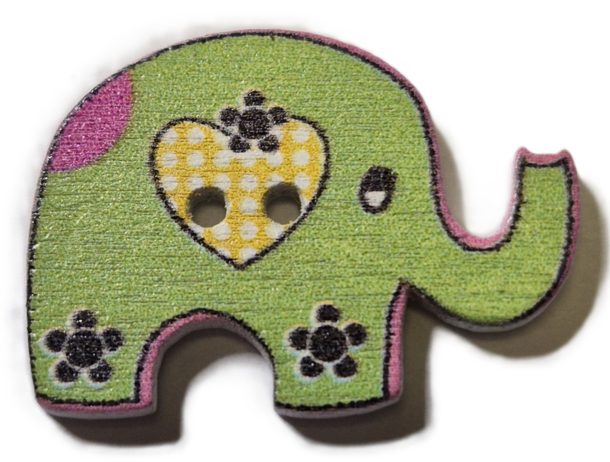 Houten Knoop Olifant Groen
