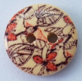 Ronde Houten Knopen Bllaadjes met Bloemen 15 mm
