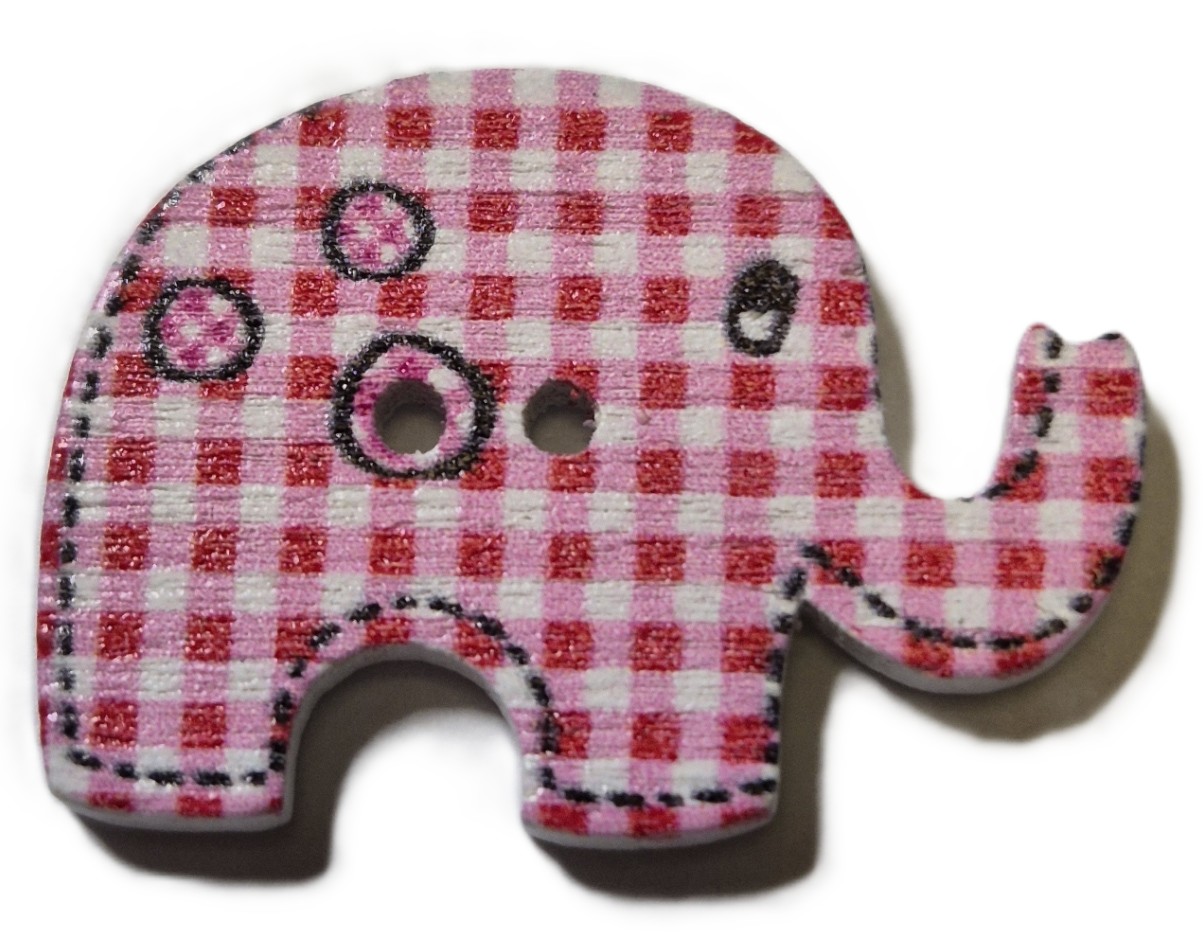 Houten Knoop Olifant Rood Geruit