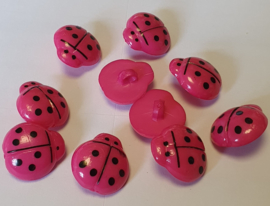 Lieveheersbeestje knoop Donker Roze 16mm (10 stuks)