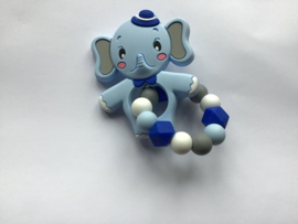 Bijtring met siliconen olifant blauw