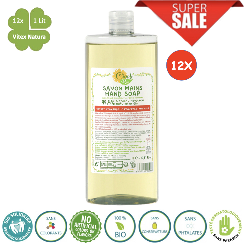 Biologische provinciaalse vloeibare zeep 12x1L Natuurlijke ingrediënten