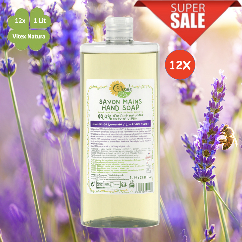Biologische veld lavendel vloeibare zeep 12x1L Natuurlijke ingrediënten