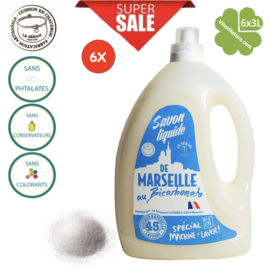 Marseille liquid detergent with sodium bicarbonate 6x3L clean linen