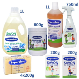 Superclair household cleaning products package