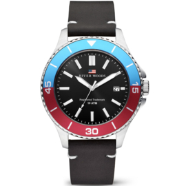 River Woods Herenhorloge 10ATM - Lederen Horlogeband Zwart/Pepsi