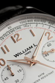 William L 1985 Vintage Style Chronograph Staal Wit 40mm